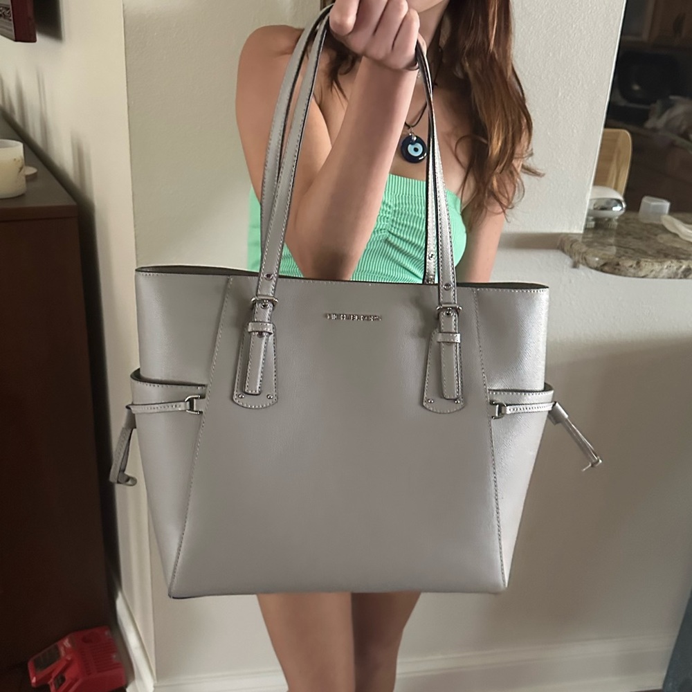 Michael Kors Voyager Gray leather tote.